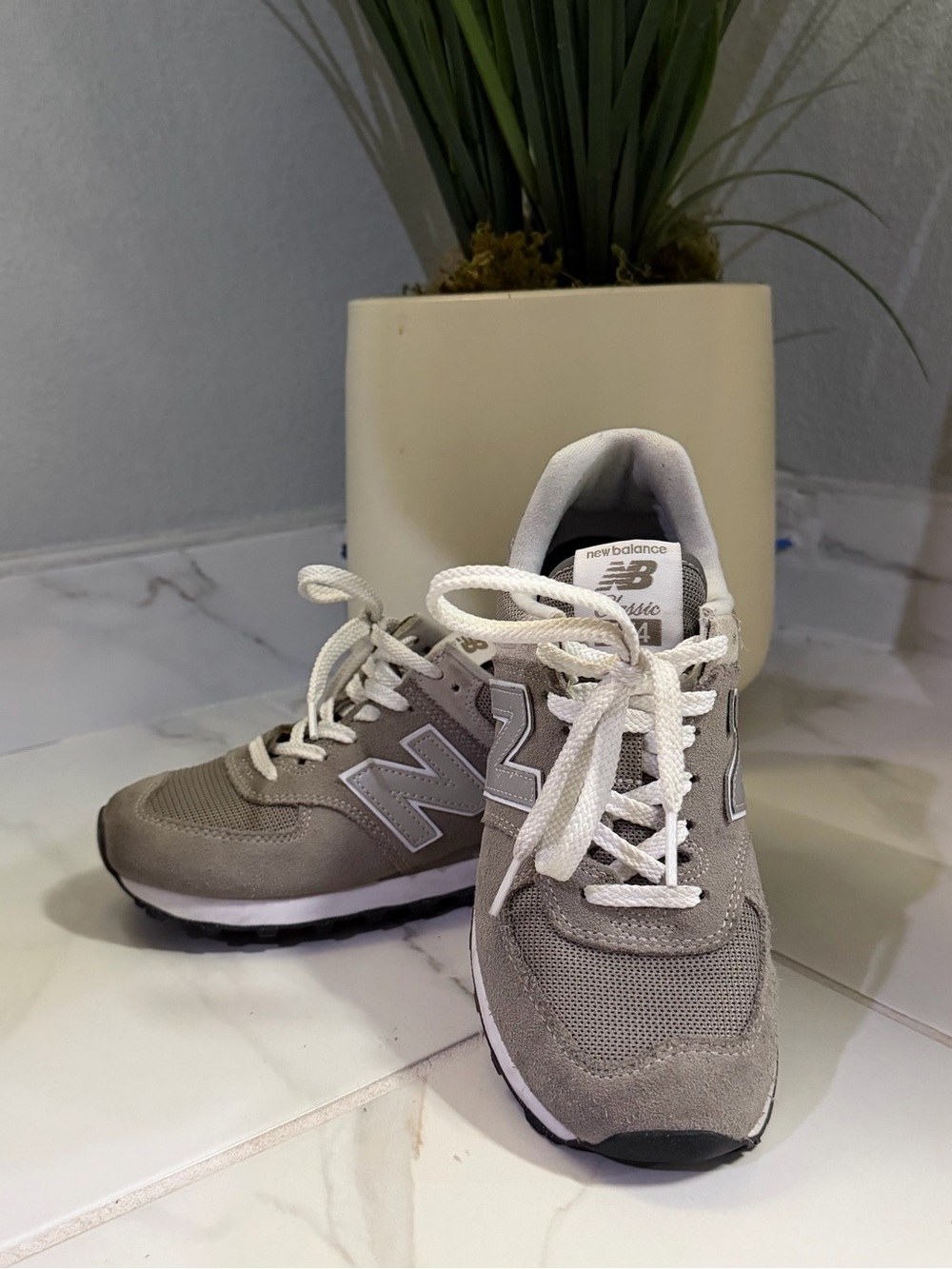 New Balance Kids Gray Suede & Mesh Sneakers